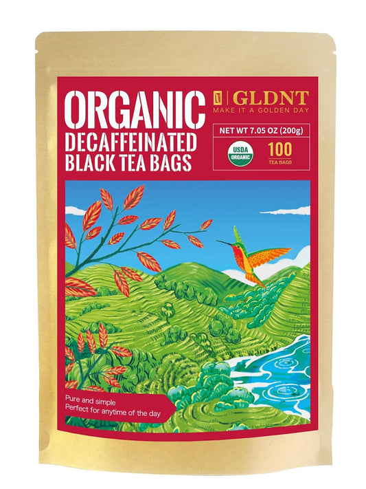 GLDNT Organic Decaffeinated Black Tea Bags, Organic Decaf Black Tea, 100ct