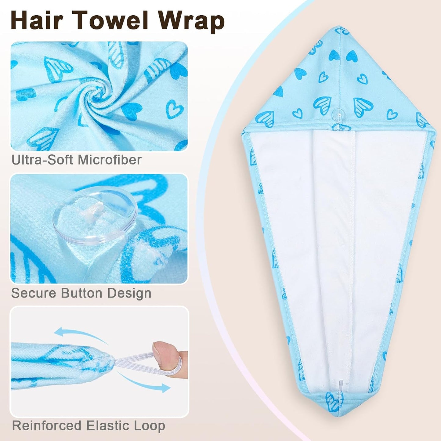 Unicorn Castle Microfiber Hair Towel for Kids 2Pack Hair Wrap Towels Absorbent Hair Drying Towel Wrap Hair Turbans for Curly Thick Hair, Pink White Strawberry