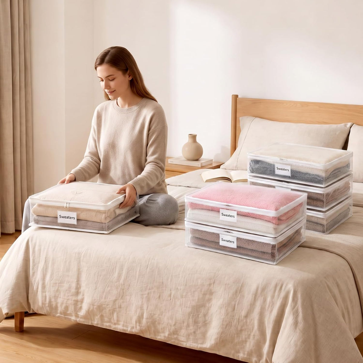Lifewit 6 Pack Clear Zippered Storage Bags, Plastic Storage Bags Clothing Organizer for Blankets Linen Sweater Bed Sheet Quilt Clothes (15.7 x 14 x 4.1 Inch)