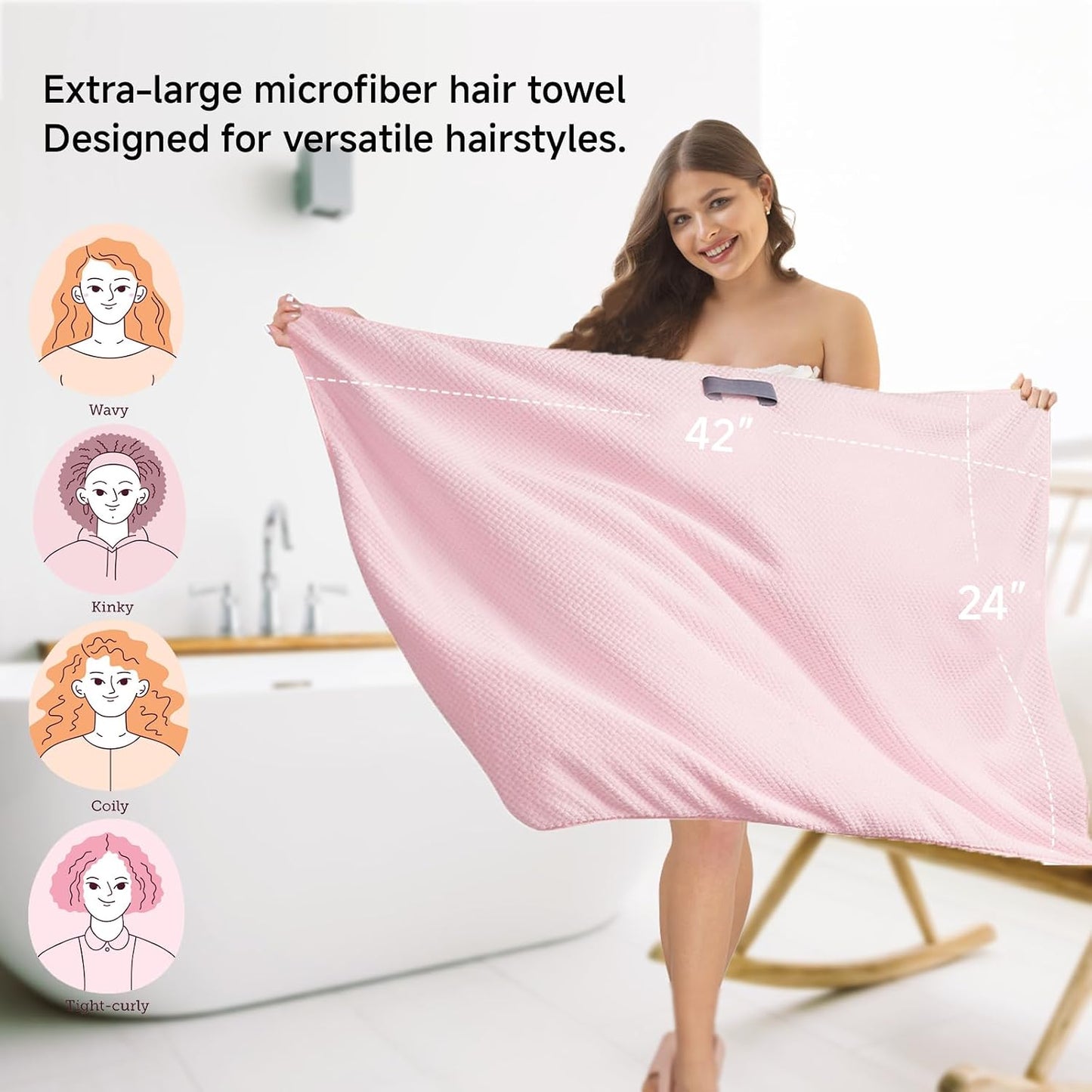 Large Hair Towel Wrap for Women, Quick-Dry Turban, Ultra Absorbent & Anti-Frizz, Ideal for Long, Thick & Curly Hair, Soft Lightweight Microfiber Drying Towel (24x42, Blue)