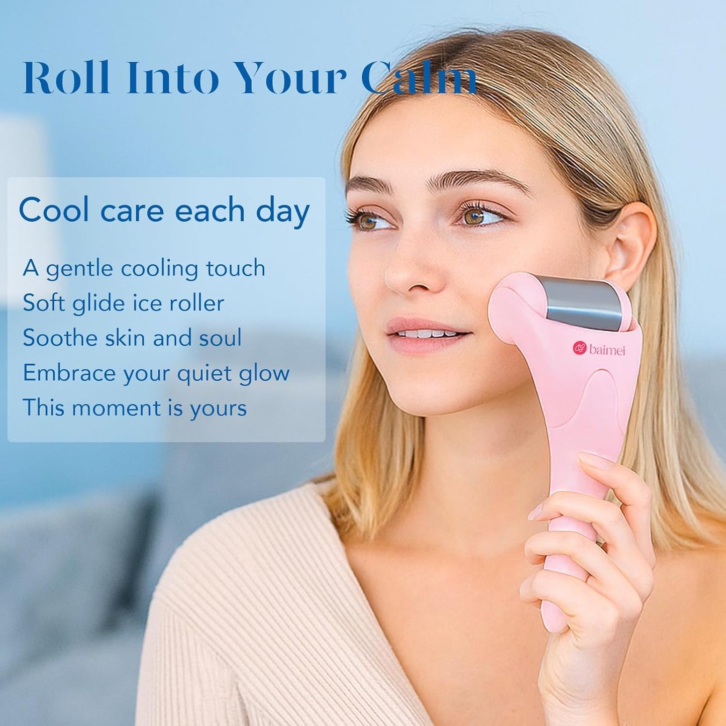 BAIMEI IcyMe Ice Roller for Face and Gua Sha Facial Tool Set, Ice Face Roller Reduces Puffiness Relieves Migraines Skin Care Tools, Self Care for Women - Pink
