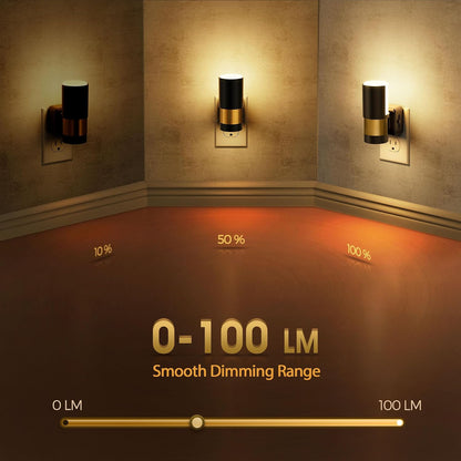 Briignite Night Lights Plug into Wall, Modern LED Night Light Plug in, Dusk to Dawn Sensor,Amber Night Light 0-100LM Adjustable Brightness, Dimmable NightLight for Hallway, Bedroom, Stairway, 2 Pack