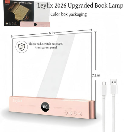 XL LED Flat Book Light for Reading at Night in Bed, Matte Pink