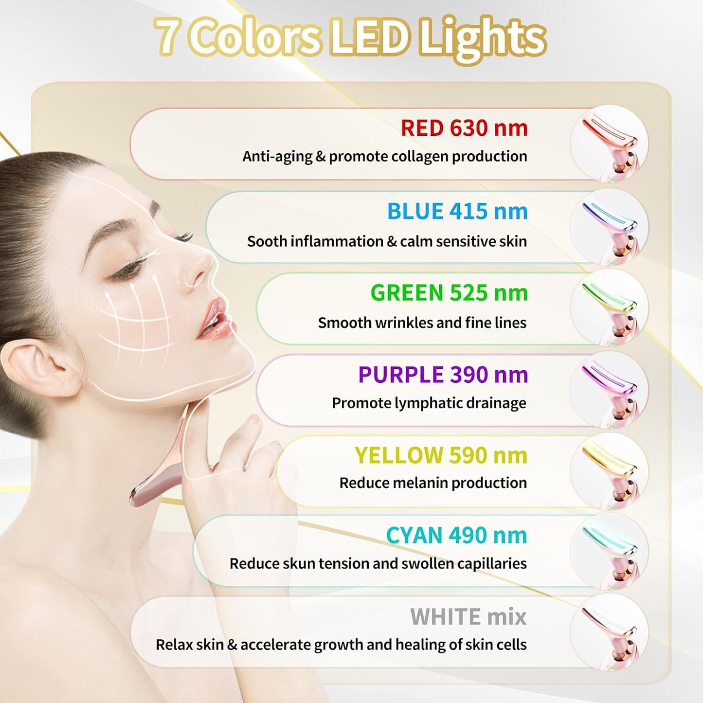 Portable Face Beauty Device, 7 Color Portable Face Massager Tool for Skin Care, Based on Triple Action LED, Thermal, and Vibration Technologies, at Home Skin Care Face Sculpting Tool(Glossy Black)