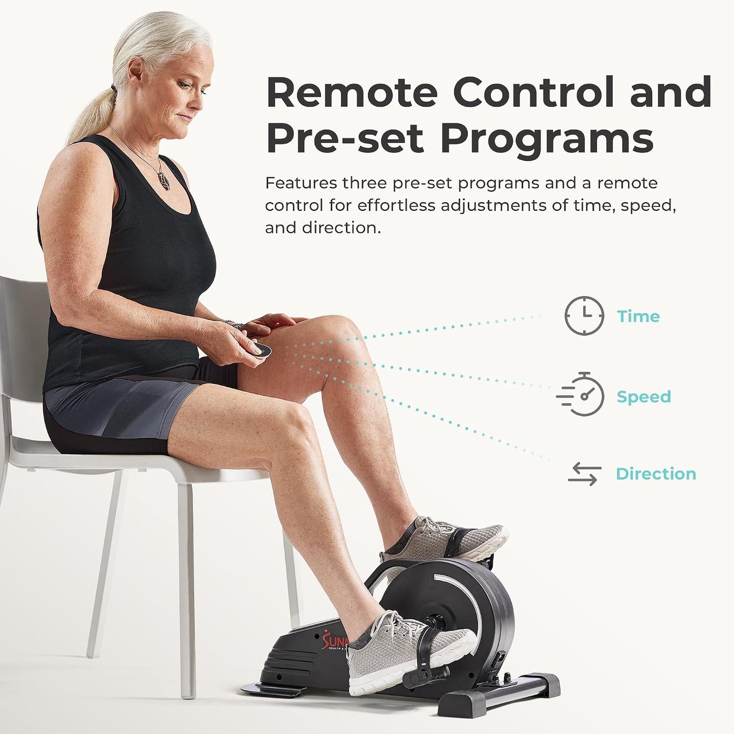 Sunny Health & Fitness Smart Motorized 2-in-1 Pedal Exerciser, Indoor Compact Under-Desk Mini Bike for Low-Impact Cardio Workout and Physical Therapy, Free SunnyFit Training App Connection