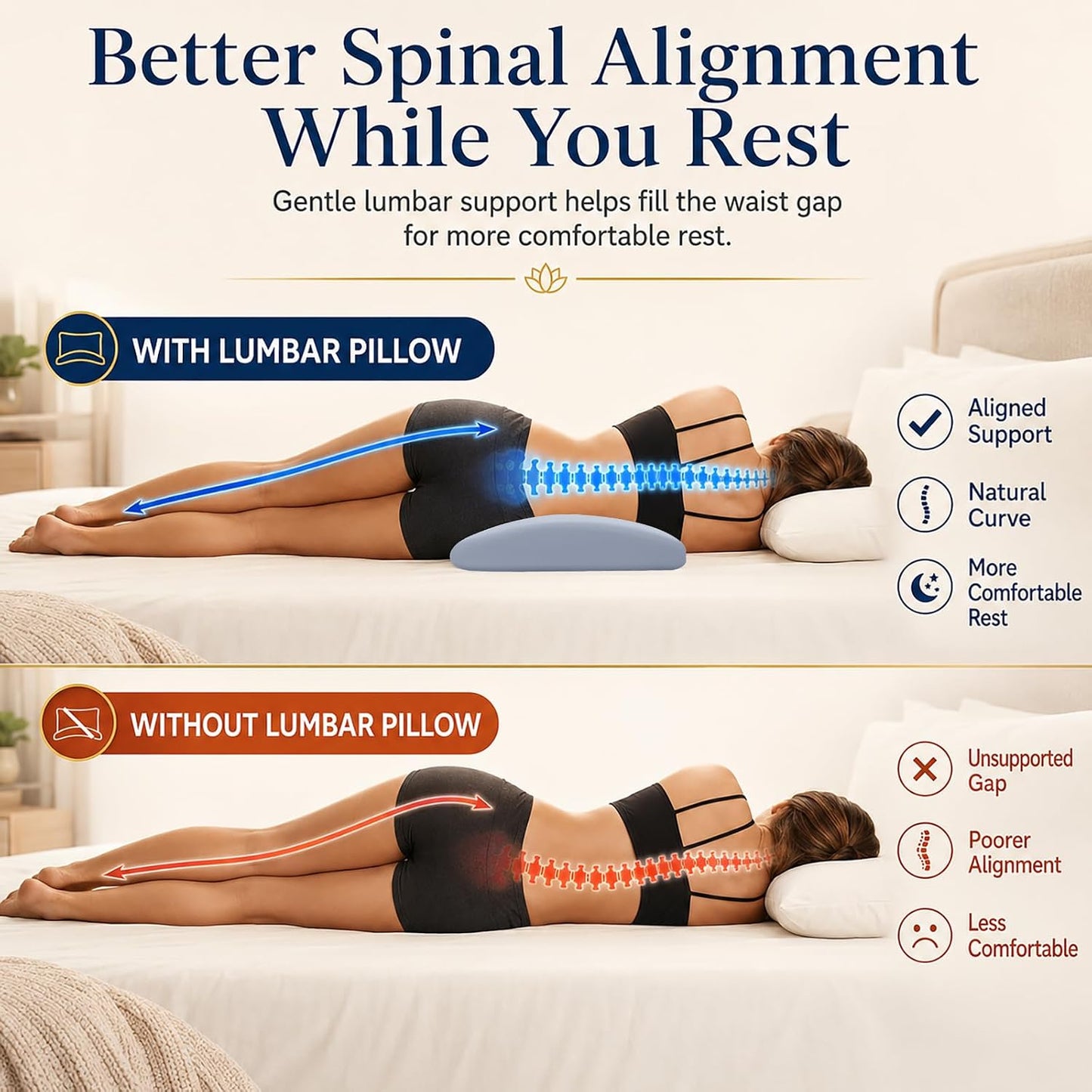 Lumbar Support Pillow for Bed Relief Lower Back Pain with Cooling Gel: Sciatica Lower Back Pillow for Sleeping-Memory Foam Waist Pillow for Side/Back/Stomach Sleepers-Bed Rest Pillow for Car, Sofa