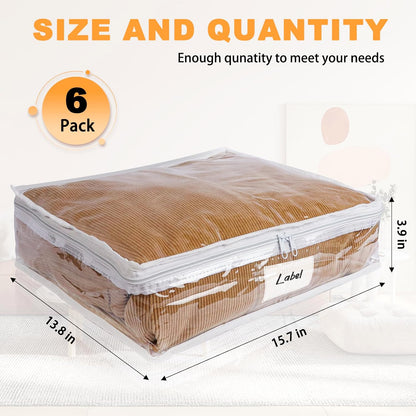 Clear Zippered Plastic Clothes Storage Bags, 6 Pack, White
