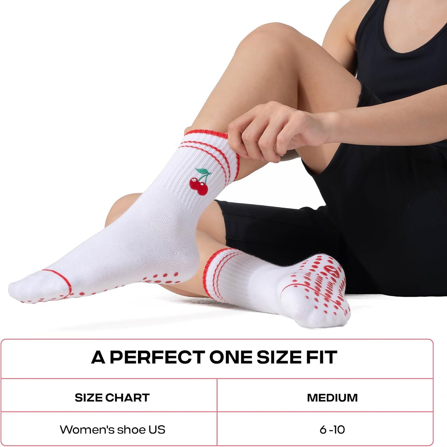 COOLMATE Pilates Socks with Grips for Women, Yoga Socks, Crew Non Slip Women for Barre, Pilates Gifts for Women - Colors B