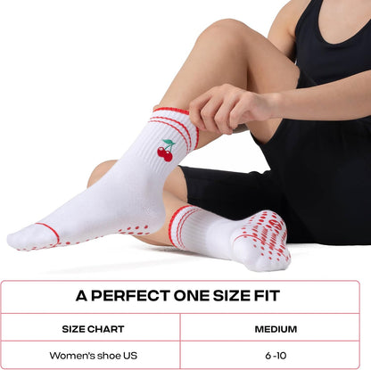COOLMATE Pilates Socks with Grips for Women, Yoga Socks, Crew Non Slip Women for Barre, Pilates Gifts for Women - Colors B