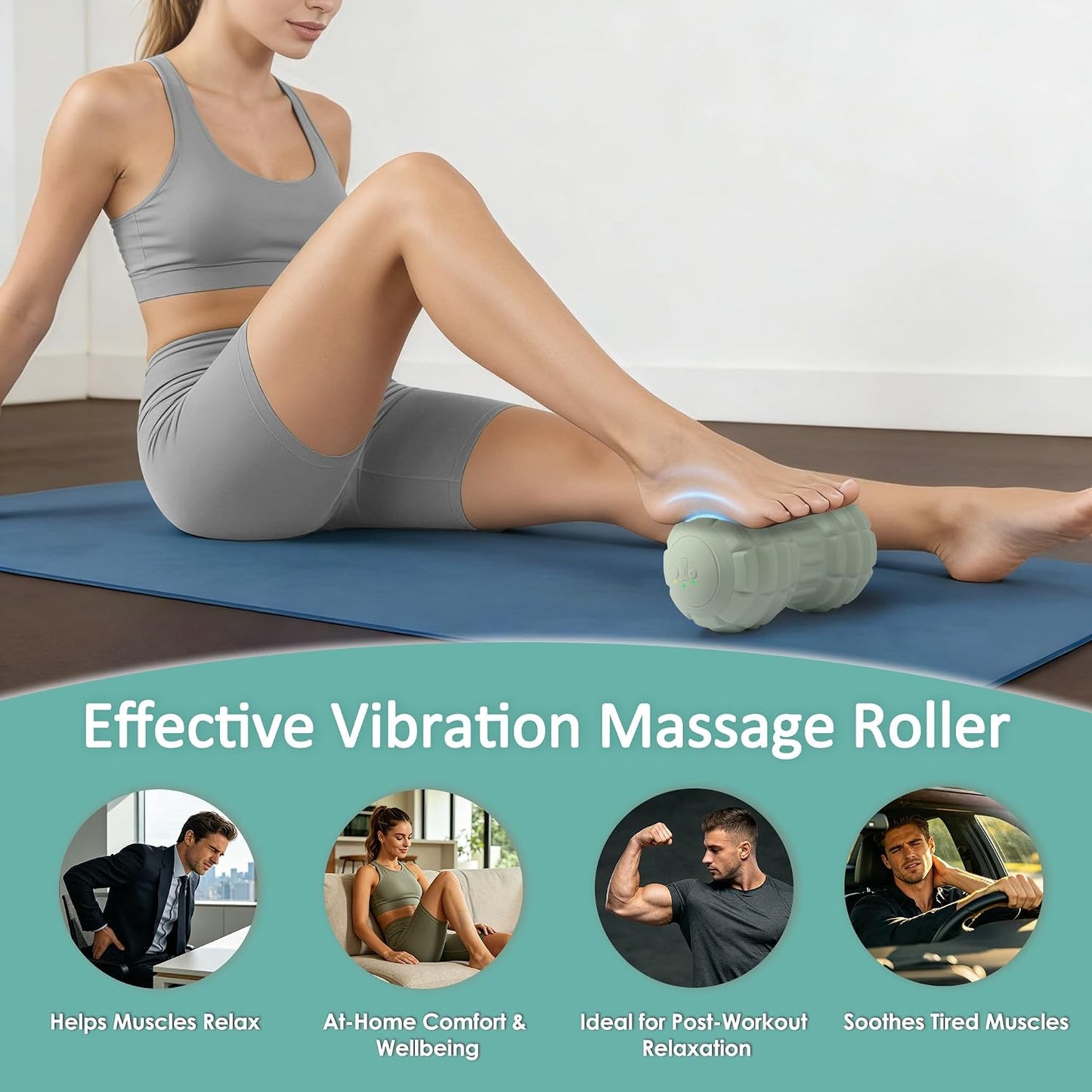 Silicone Vibrating Peanut Massage Ball Roller, Water Resistant Electric Double Lacrosse Massage Ball with 4 Intensities for Muscle Tightness, Deep Tissue Massager for Foot, Back, Hip (Green)