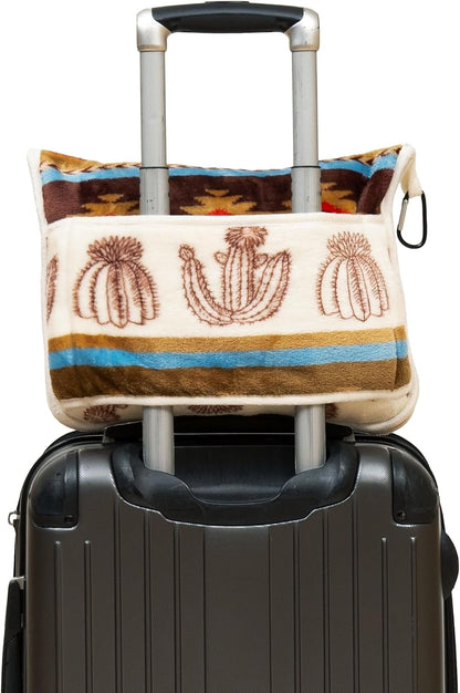 Carstens, Inc. Travel Blanket, Premium Compact 2-in-1 Airplane Blanket/Pillow, Open Sky Blue Aztec