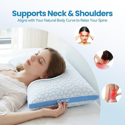 QUTOOL Double Sided Cooling Pillow for Hot Sleepers, Shredded Memory Foam Pillows Queen Size Set of 2, Adjustable Soft & Firm Gel Bed Pillow for Side, Back, Stomach Sleepers
