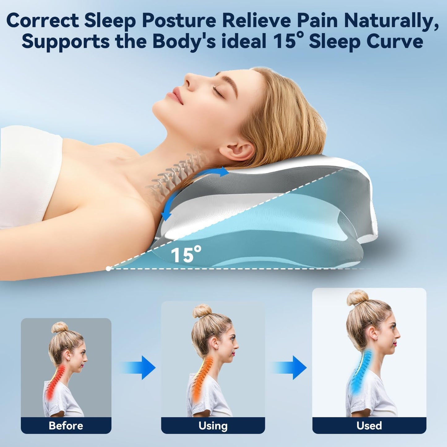 Sleep Apnea Pillow with Neck Pain & Snoring Relief -Orthopedic Cervical Pillow,Ergonomic Contour Memory Foam Pillow for Side, Back,Stomach,Dreamers,Medium Firm (Darkgrey, Queen Size 25" lx15 wx5.8 h)