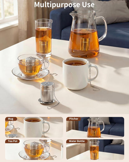 House Again Large Tea Infusers, Extra Fine Mesh Tea Strainers for Loose Tea, Slim Threaded Lid & 304 Stainless Steel, Filter Bags Diffusers, Loose Leaf Tea Steeper for Brew Tea Spices & Seasonings