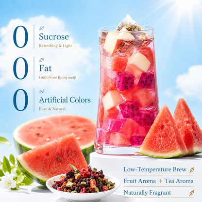 Cold Brew Watermelon Oolong Tea Bags, 3-Pack (30 Tea Bags) | Brews in Cold Water in Minutes | Naturally Flavored with Dragon Fruit & Strawberry | No Sugar Added, Refreshing Iced Tea