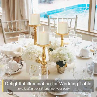 TECHLONG Flameless Candles Battery Operated with Timer, 3D Moving Flame Flickering, Last 600+ Hours Battery Candles, 3" x 3" Ivory Real Wax Electric LED Candle for Wedding Party Decorations