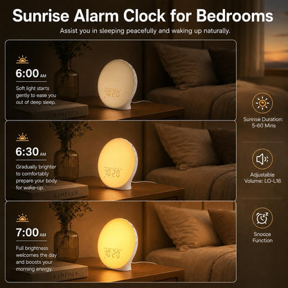 JALL Sunrise Alarm Clock White Noise Machine with 25 Nature Sleep Sounds, Fully Dimmable Clock for Bedrooms, Heavy Sleepers, 17 Light Modes, Bluetooth Speaker
