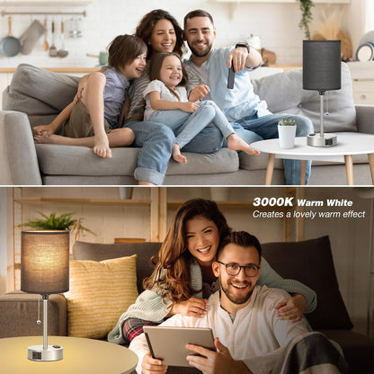 Small Bedside Table lamp for Bedroom - 3 Color Temperatures Bedside Lamps with USB C and A Ports, Pull Chain Table Lamps with AC Outlet, White Nightstand Lamps with Black Metal Base for Kids Reading