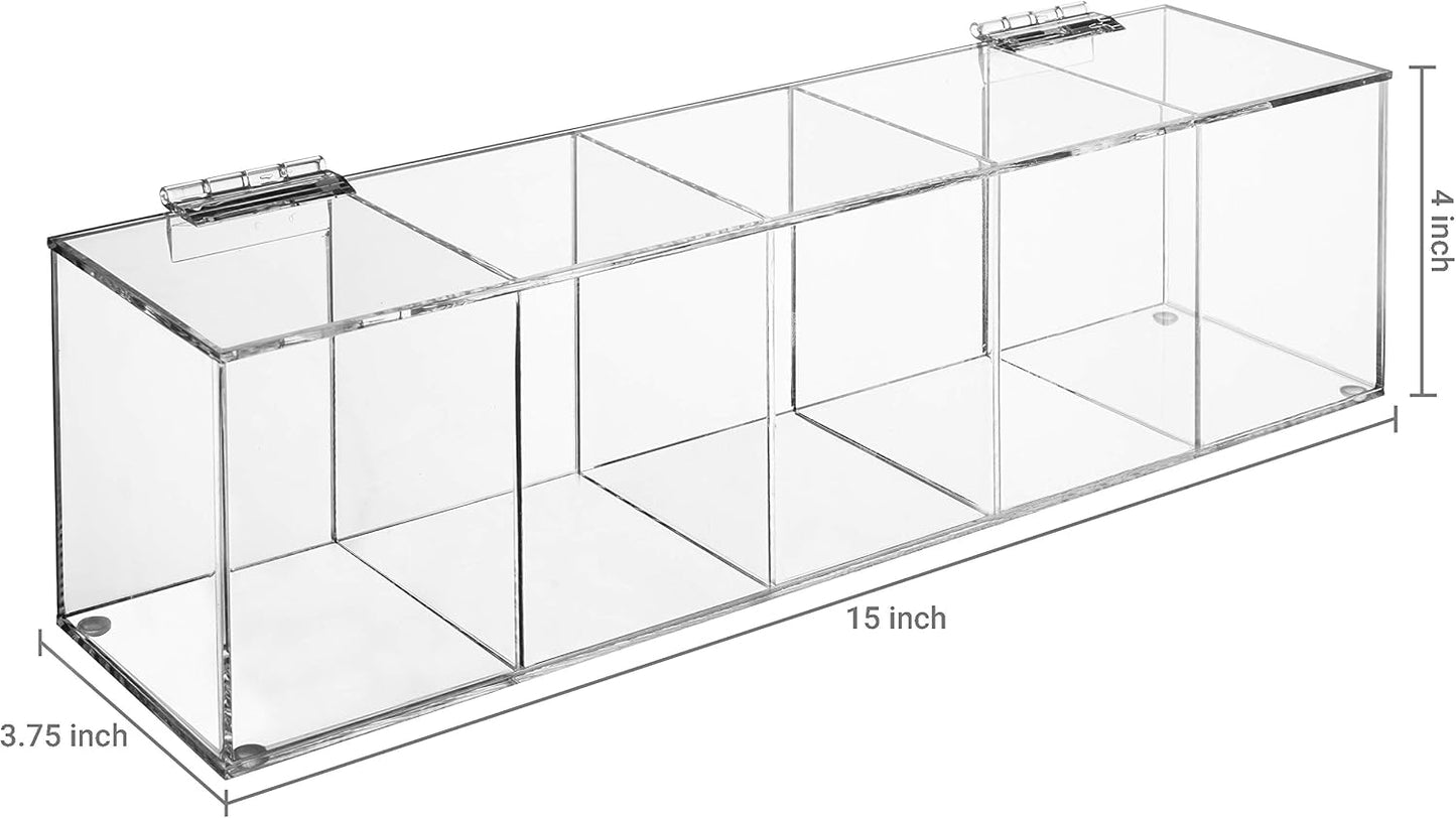 MyGift Acrylic Tea Bag Organizer Box with 5 Compartments and Hinged Lid, Drink Packet Storage Box, Kitchen Countertop Caddy Pantry for Assorted Teas and Condiments, Modern