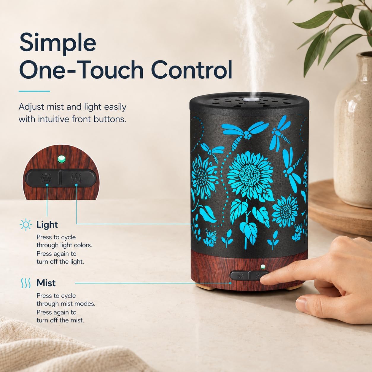 Essential Oil Diffuser, Ultrasonic Diffuser for Essential Oil, Cool Mist Humidifier Aromatherapy Diffuser with 7 Color Lighting Changing Modes, Waterless Auto Shut-Off for Home（Flower Fairy）
