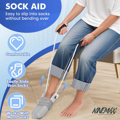 Sock Aid for Seniors, No Bending Sock Helper Device for Putting On Socks