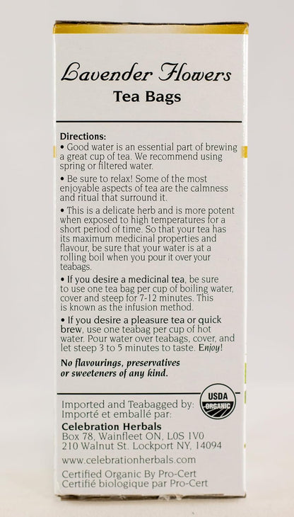 CELEBRATION HERBALS Lavender Flowers Tea Organic 24 Bag, 0.60 Ounce