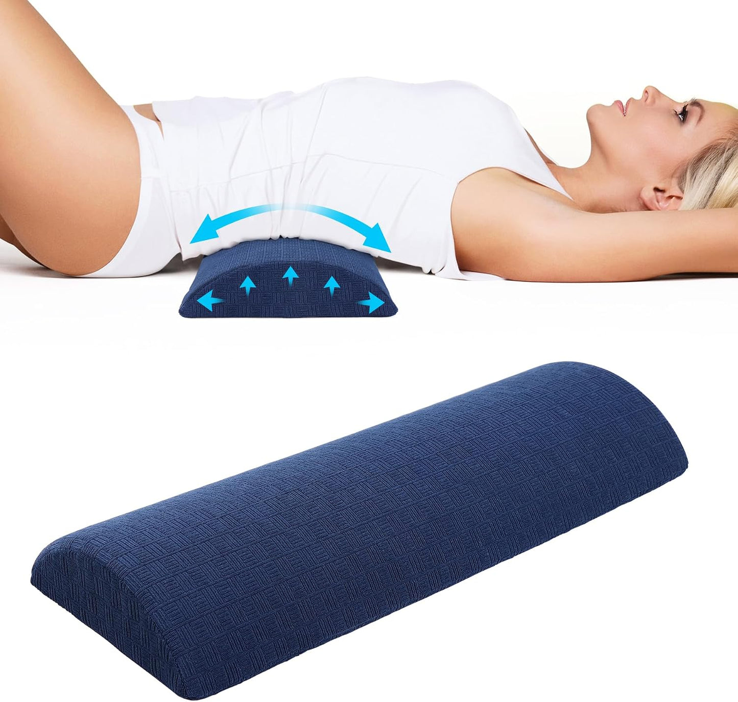 Cozyhealth - 3.15"H*23.6"L - Soft Lumbar Pillow for Sleeping, Memory Foam Back Lumbar Support Cushion for Lower Back Pain Relief Bed Waist Sleep Support Pillow for Side, Back Sleepers (White, Large)