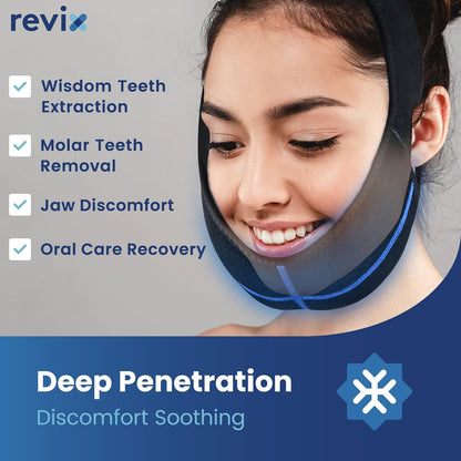 REVIX Wisdom Teeth Ice Pack Head Wrap with 3D Sewing Jaw Ice Pack for Face Oral Surgery Pain Relief for TMJ, Tooth Extraction & Teeth Removed, Extra Snug Fit with 4 Hot Cold Gel Packs Reusable, Black