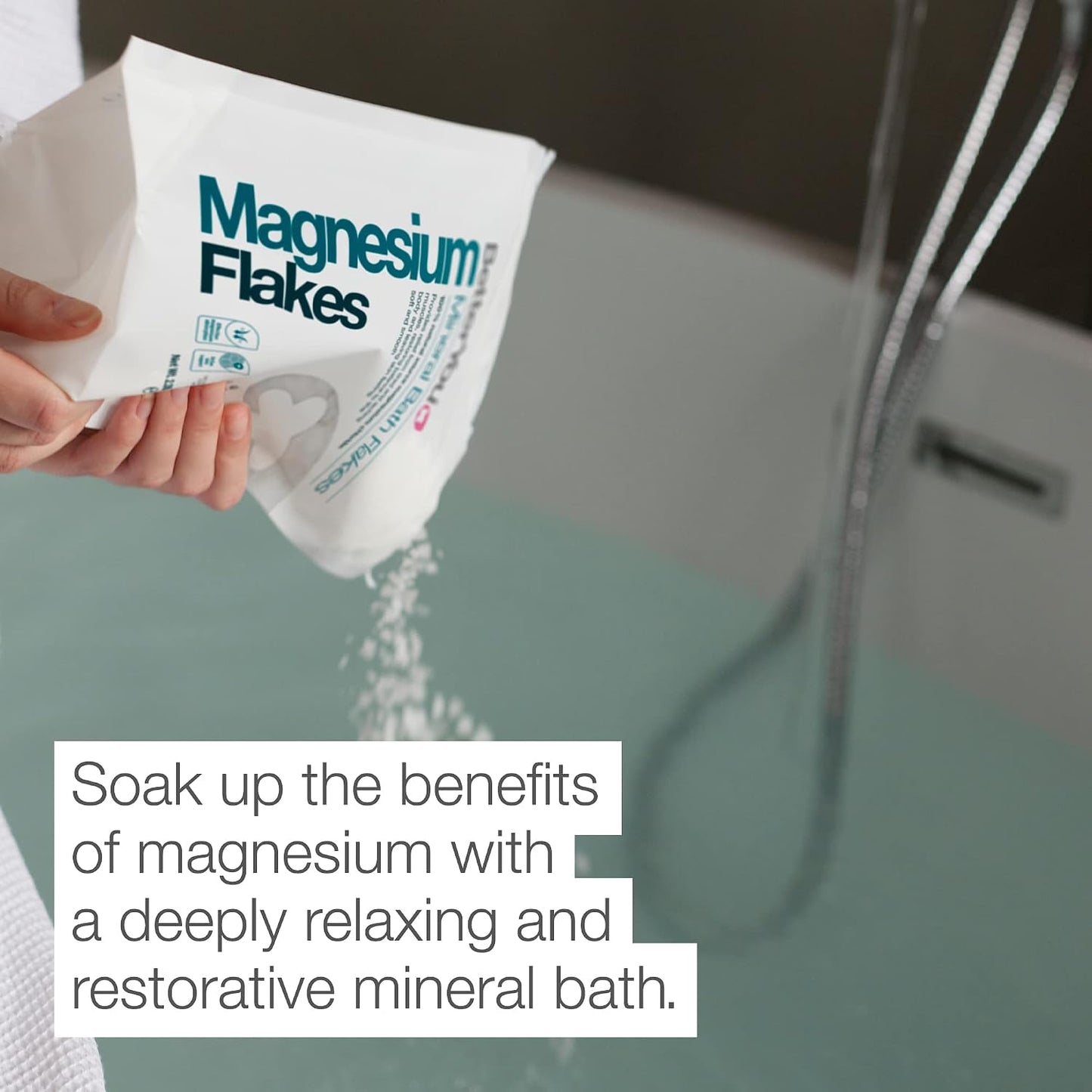 BetterYou Magnesium Mineral Bath Flakes - Mineral Bath Salts with Magnesium Chloride - Foot Bath or Body Bath Soak - Safe On Sensitive Skin - 2.3 lb