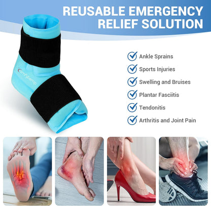Comfytemp Ankle Foot Ice Pack Wrap for Plantar Fasciitis Relief, Ankles Brace for Sprain, Heel Spur, Swelling, Achilles Tendonitis, Cold Bag for Injuries Reusable, Hot Cold Compress, 1 Pack (Blue)