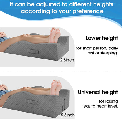 TranquilRelax Elevation Pillows for Leg After Surgery, Memory Foam Adjustable Wedge Pillow for Injury or Rest, Ankle Pillow for Sleeping Blood Circulation, Grey/Single Leg