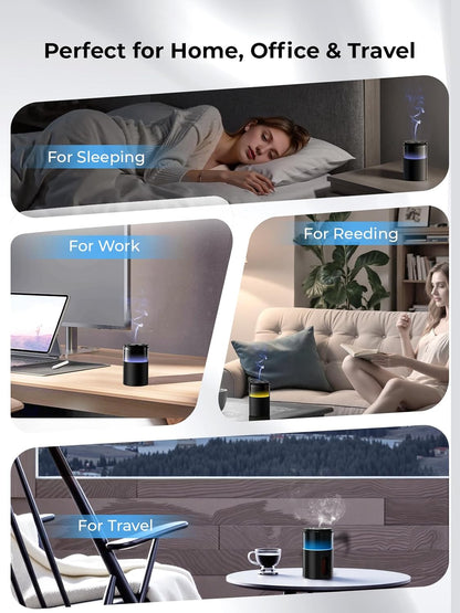 Waterless Essential Oil Diffuser: 𝟗 𝐂𝐨𝐥𝐨𝐫𝐬 𝐋𝐄𝐃 Scent Diffuser for Home&Car&Office - Portable Diffuser with 48H Battery, 4 Timers & 3 Mist Levels, Carbon Black