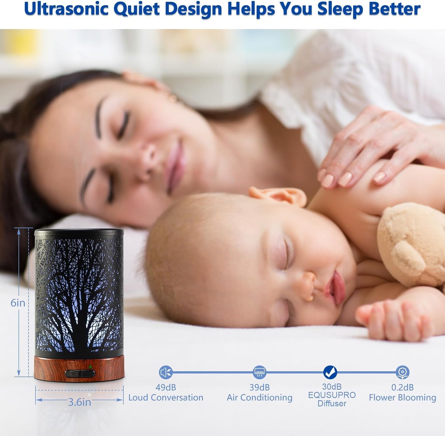 EQUSUPRO Essential Oil Diffuser 300ml Metal Electric Ultrasonic Diffuser for Large Room with Auto Shut-Off, 4 Timer Setting &7 Colors Night Light for Home