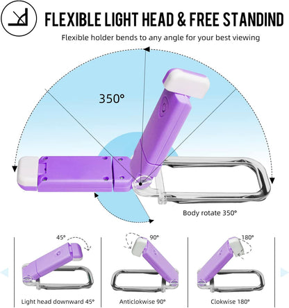 EGWASER Book Reading Light, Portable USB Rechargeable LED Clip on Book Lights for Reading in Bed, 3 Brightness Adjustable Dimmable Bookmark Light for Eye-Protection, Reading Lamp (White)