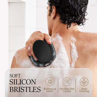 Soft Silicone Body Scrubber, Gentle Like a Hand Exfoliating Your Skin and Build Up Lather Easily, Back Large Suction Cup Easy to Store, Long-Lasting & Deep Clean (Pink)