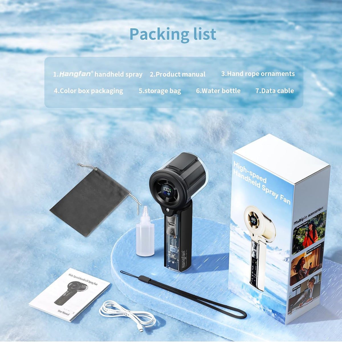 Handheld Misting Fan,20000 RPM,100 Speeds,Nano Mist,LED Display