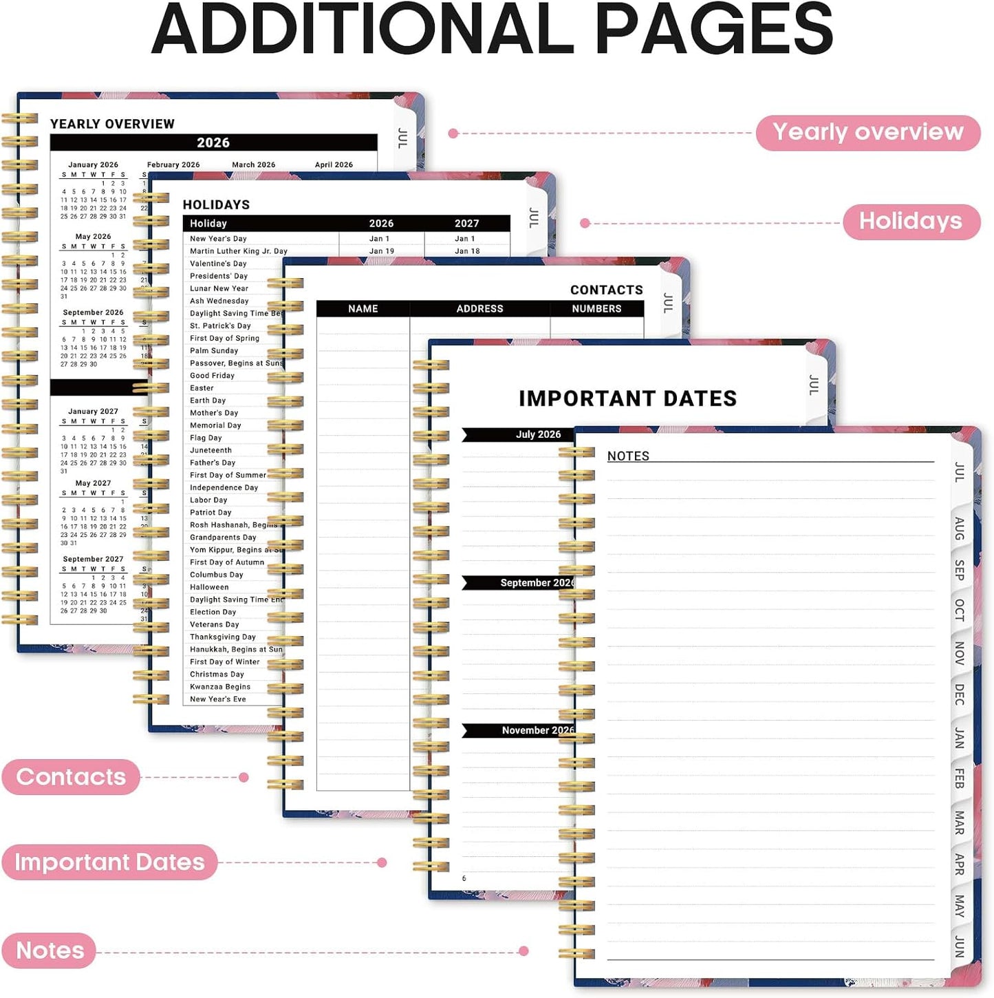 Planner 2026-2027, Jul 2026-Jun 2027 Academic Monthly & Weekly Planner - Colors B