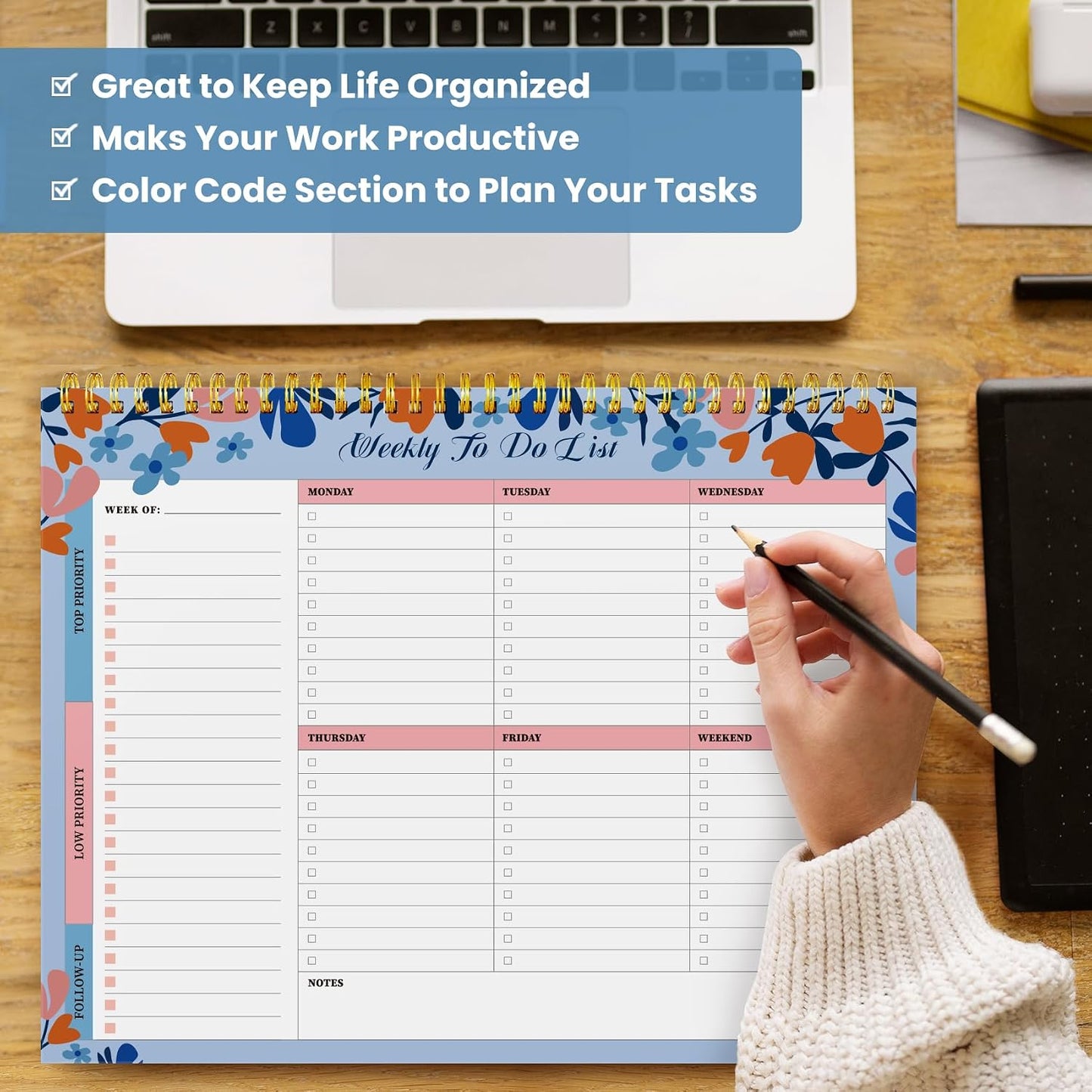 Weekly To Do List Notepad with 52 Undated Sheets（8.5"×11"）- Undated Weekly Planner Notepad for Office Desk Accessories and Supplies - Sunshine Petal