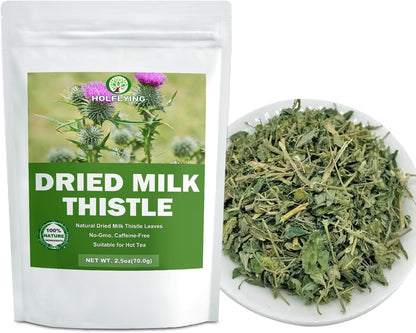 Natural Dried Milk Thistle Leaves - 2.5 oz, Cut & Sifted, All-Natural Milk Thistle Herbs for Tea, No Additives, No GMO