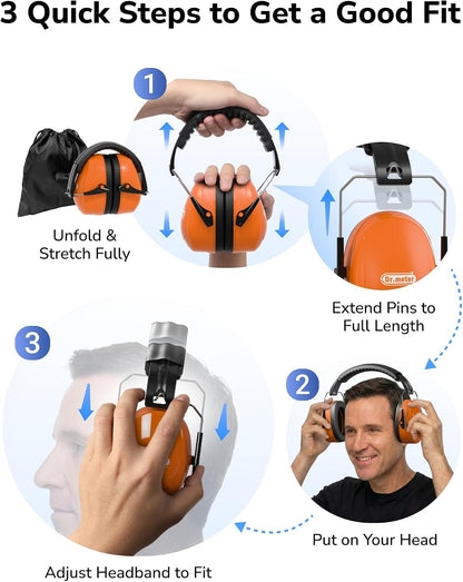 Dr.meter Ear Protection Ear Muffs, Noise Cancelling Headphones for Adults Kids 31dB Earmuffs for Noise Reduction, Hearing Protection for Shooting Gun Range, Mowing, Monster Jam, Sensory, Fireworks