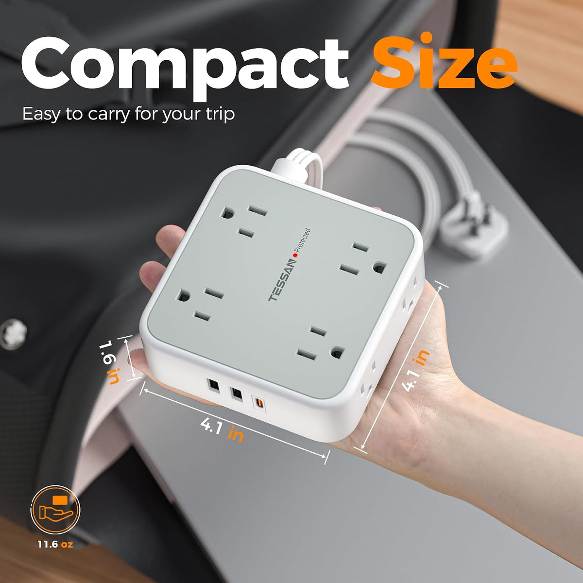 TESSAN Surge Protector Power Strip with 900J Surge Protection, 5 Ft, Grey
