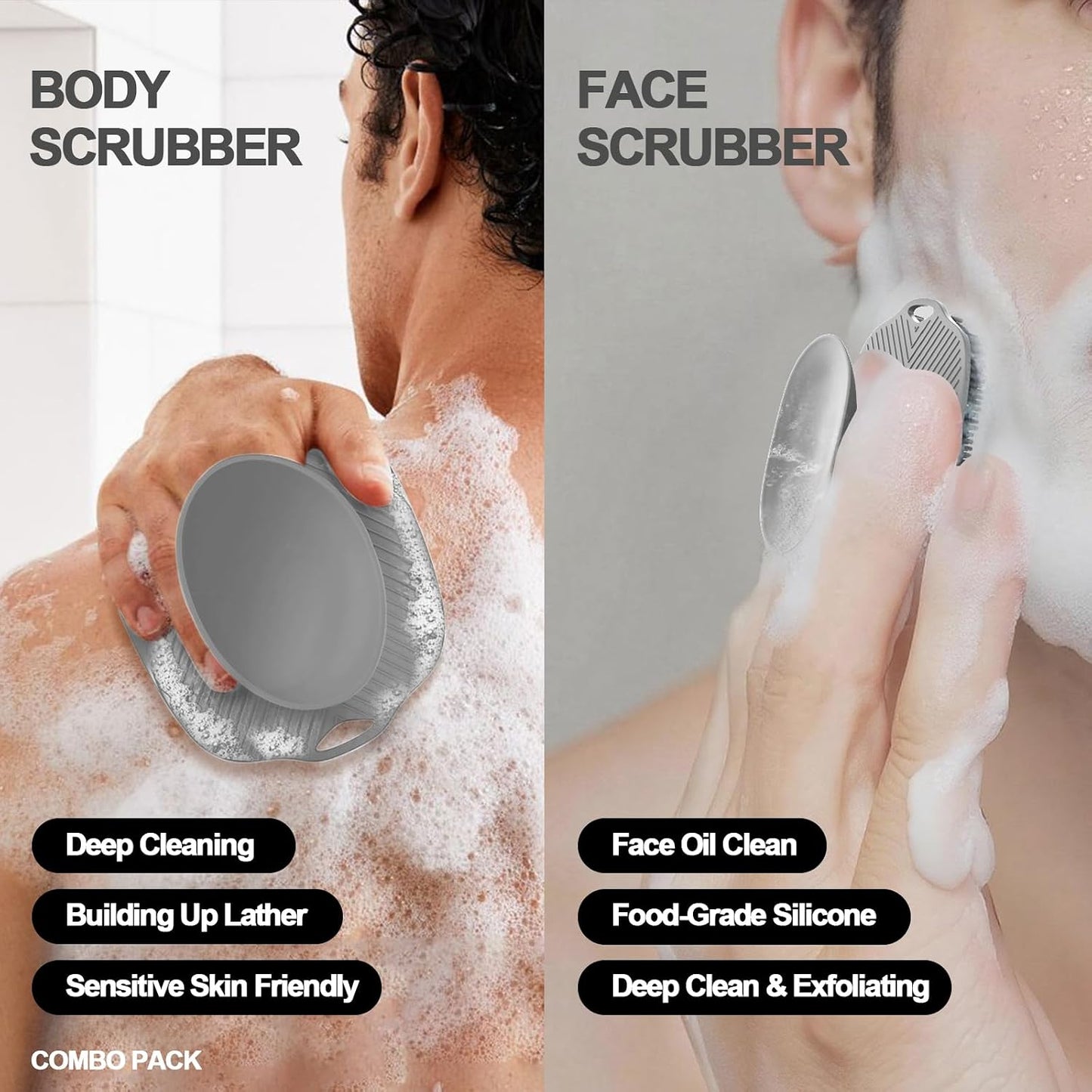 Soft Silicone Body Scrubber, Face Scrubber Silicone, Gentle Texture Exfoliating Body Scrubber for Men and Women On Sensitive Skin, Back Large Suction Cup for Easy Dry and Store (Blue)