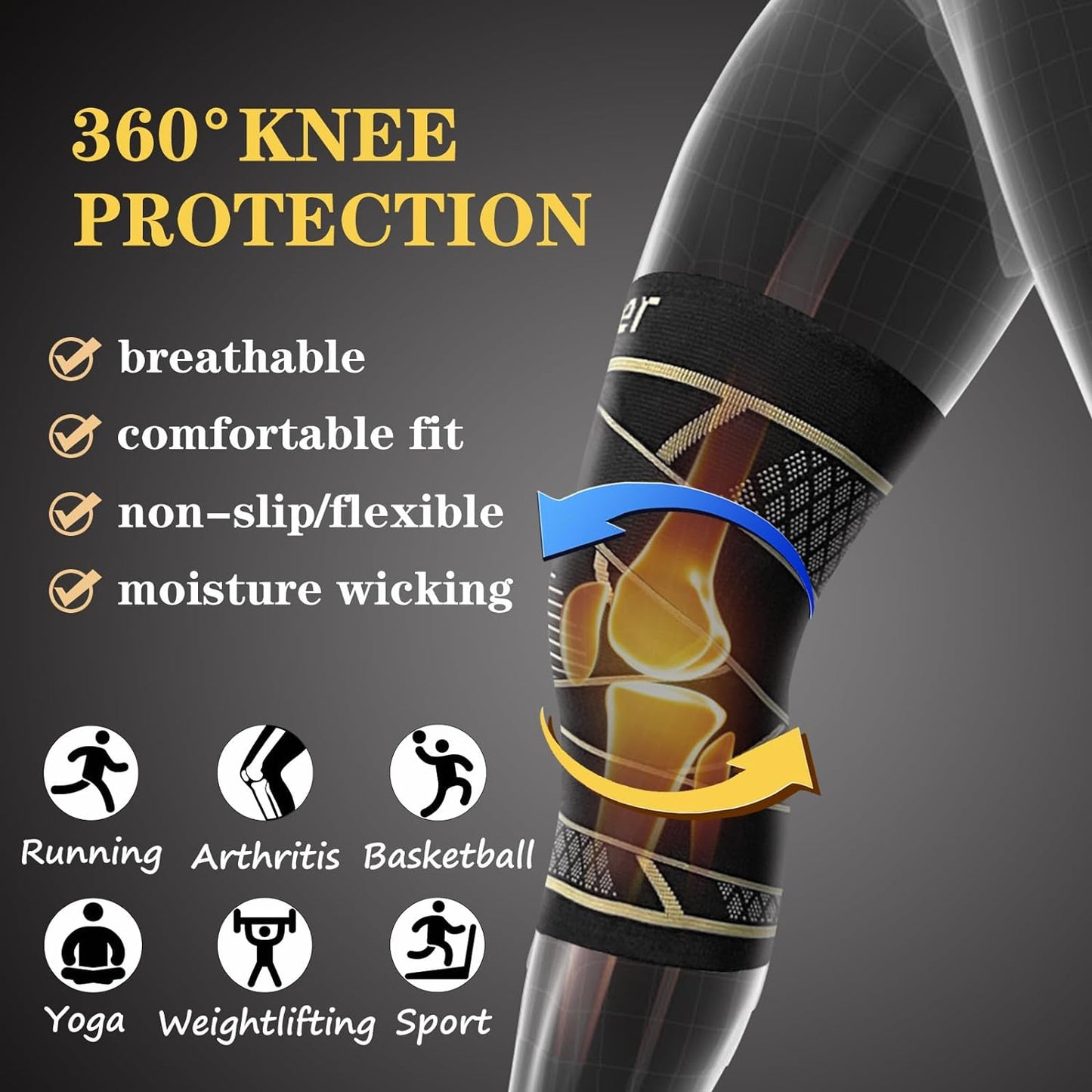 Copper Knee Support Braces with Straps for Men & Women (2 Pack, Medium)