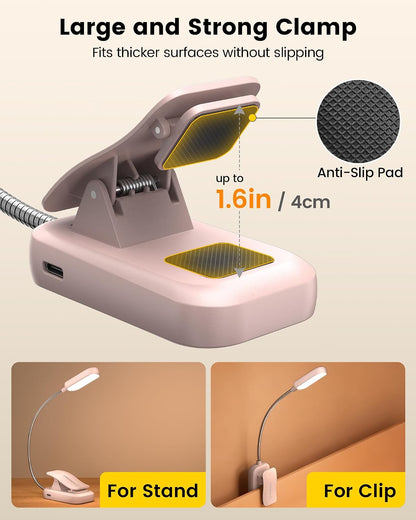 Glocusent 13 LED Reading Lights for Books in Bed, Eye-Caring Rechargeable Book Light 3 Amber Colors & Stepless Dimming, 120 Hrs Runtime, Travel Clip on Reading Lamp, Gifts for Book Lover Men Women Kid