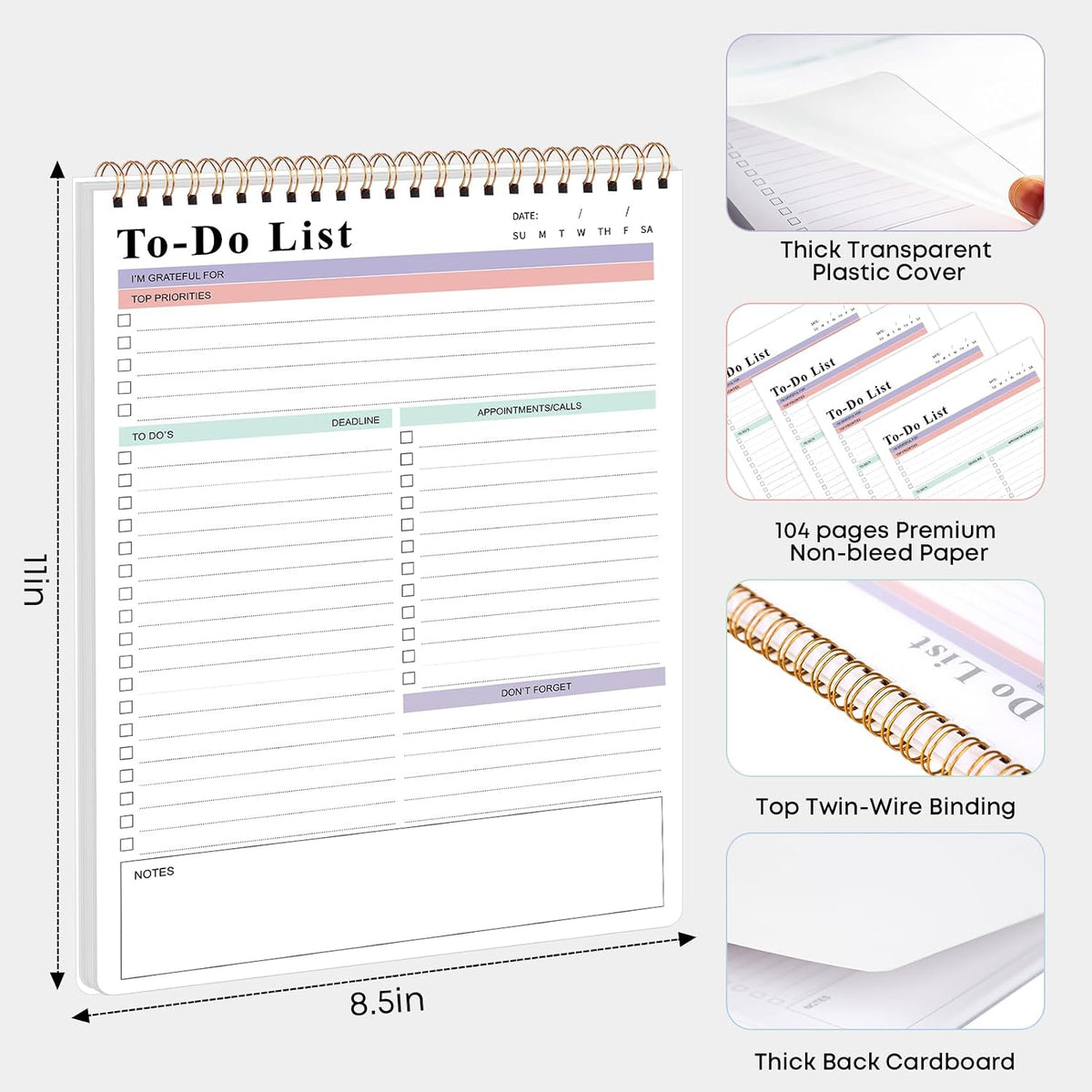 To Do List Notepad，Daily To Do List Notebook, (8.5"x 11") (1, Purple)