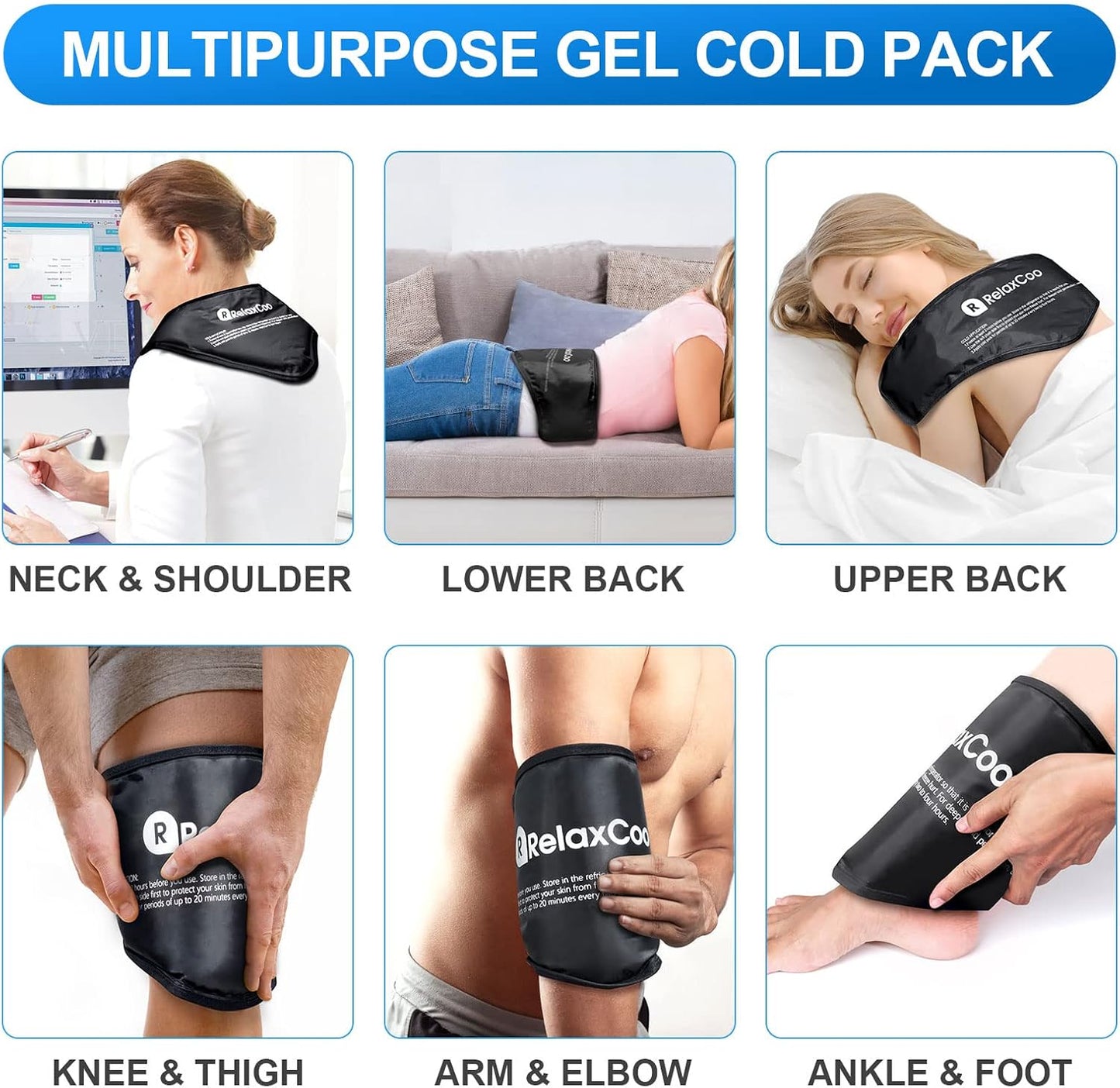 RelaxCoo Neck Ice Pack Wrap, Reusable Gel Ice Pack for Neck Shoulders, Cold Compress Therapy for Pain Relief, Injuries, Swelling, Bruises, Sprains, Inflammation and Cervical Surgery Recovery