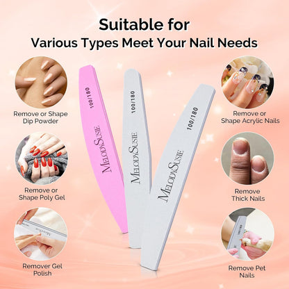 MelodySusie 16Pcs Professional Nail Buffer Kit,Nail Files and Buffers,Nail Buffer Block,Nail Brush, Nail File Buffers Kit for Natural Nails,DIY,Home Use,Salon（100/180 Grit）