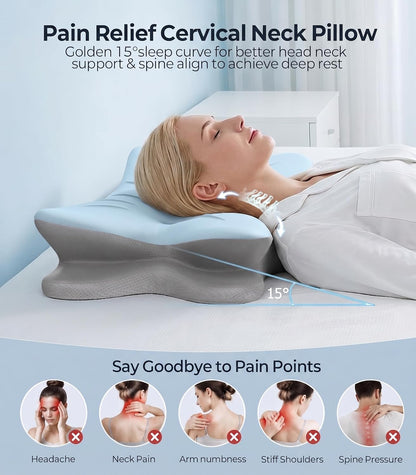 Cervical Neck Pillow for Pain Relief, Bed Pillows for Sleeping, Ergonomic Cooling Pillow, Orthopedic Contour Pillow for Side Back Stomach Sleepers,Neck Support Memory Foam Pillows with Pillow Covers