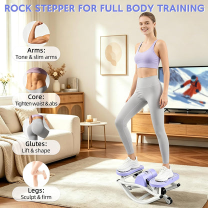 Rock Stepper with Digital Monitor, Low-Impact Compact Rock Stepper Side to Side with Resistance Bands, 360 LBS Weight Capacity, Portable Stair Stepper for Home, Apartment, Dormitory, Office