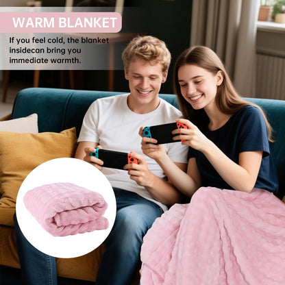 Travel Blanket and Pillow-2-in-1, Ultra-Soft&Compact, Airplane Blanket with Hand Luggage Belt and Backpack Clip,Travelers Accessories Gifts, 61x43 Inches(Pink